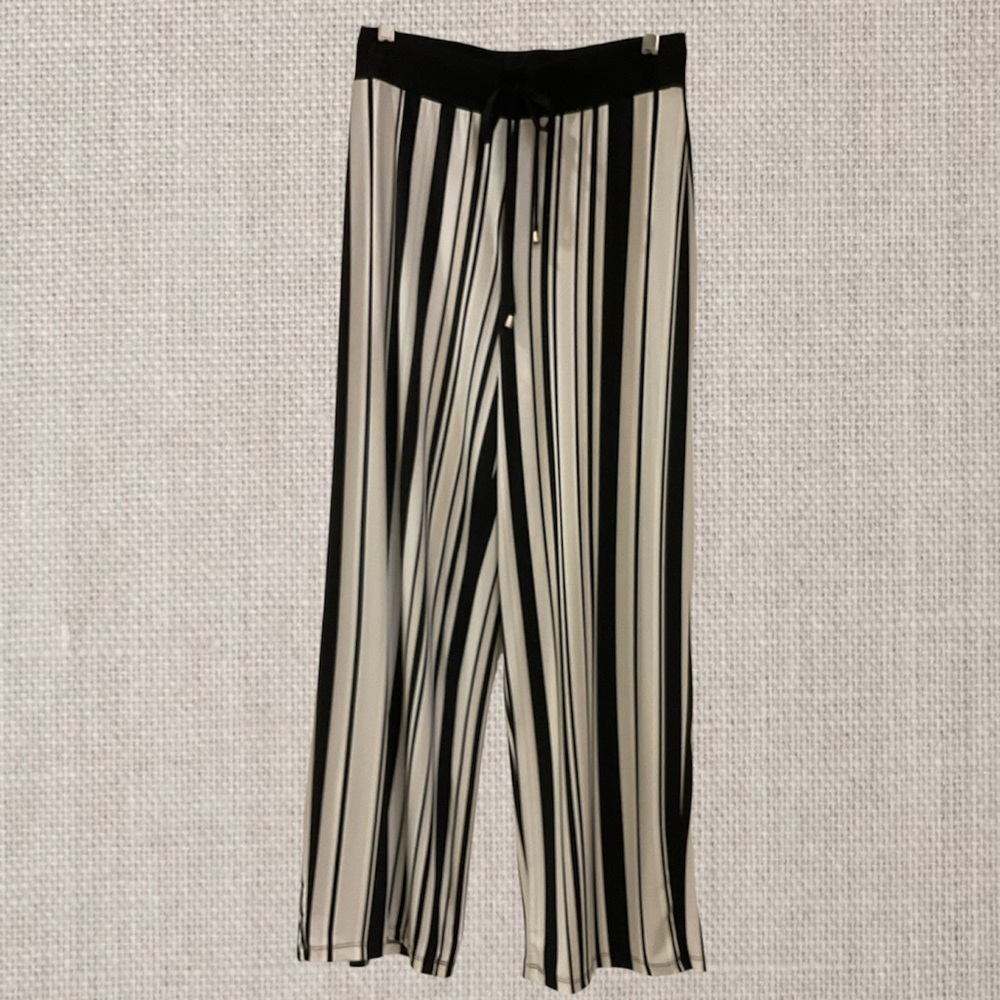 Jones New York High Waist Elastic Waist Pant, Black, White, Taupe Stripped, Sz S
